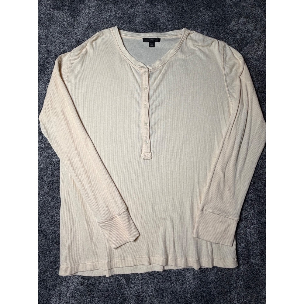 J.Crew Womens XL Cream Ribbed Long Sleeve Henley Cotton Modal Top